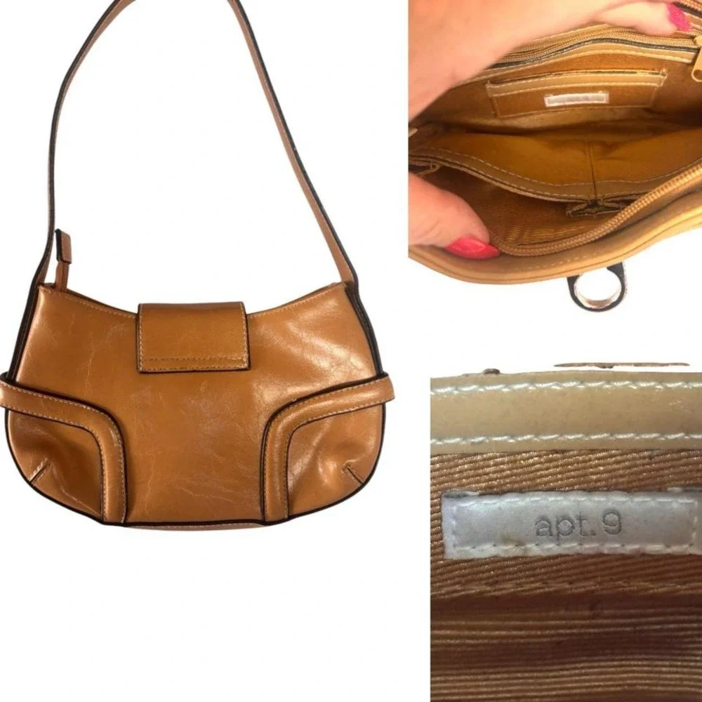 Y2K VINTAGE INSANE MINI TAN‎ BUCKLE APT.9 PURSE HANDBAG EUC